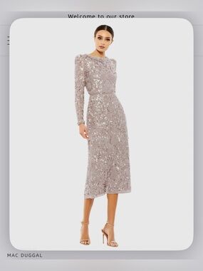 Mac Duggal - Light Purple (Mauve) Embellished High Neck Long Sleeve Midi Dress